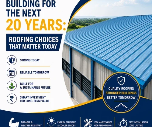 Modern industrial warehouse featuring a durable Colour Coated Profile Sheet roof designed for long-term performance, weather protection, and energy efficiency.