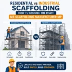 Comparison of residential and industrial scaffolding systems with construction workers, highlighting solutions from a trusted MS Scaffolding Manufacturer MP.
