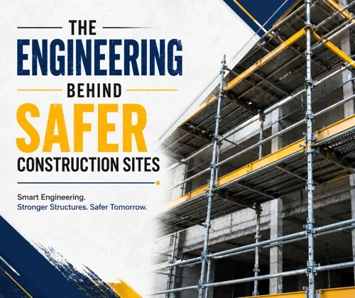 Modern industrial scaffolding system installed on a commercial construction site showcasing engineered safety, structural stability, and professional construction support.