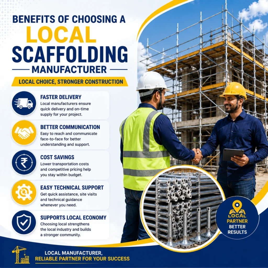 Benefits of choosing a local scaffolding manufacturer for construction projects including faster delivery, cost savings, technical support, and reliable scaffolding solutions.