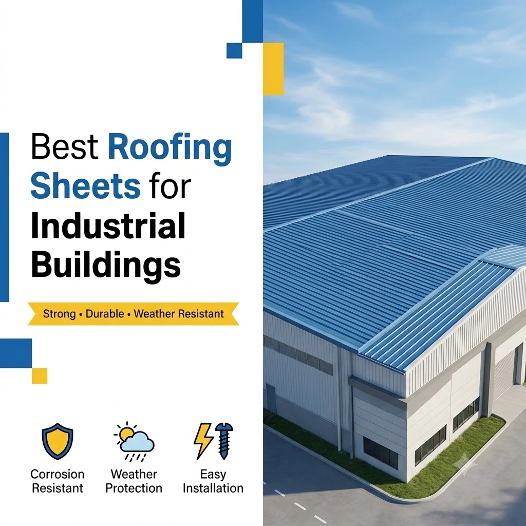 Modern industrial building with Colour Coated Profile Sheet roofing, showcasing durable, weather-resistant steel roofing solutions by M.B. Tubes.