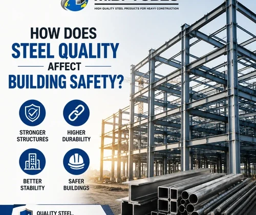 High-quality structural steel used in modern construction showing strong building frameworks by a trusted Structural Steel Supplier in Indore.