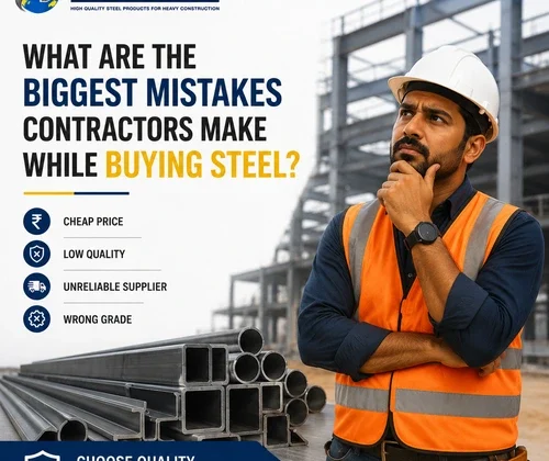 Real construction contractor inspecting steel products at a building site showing common mistakes while buying structural steel.