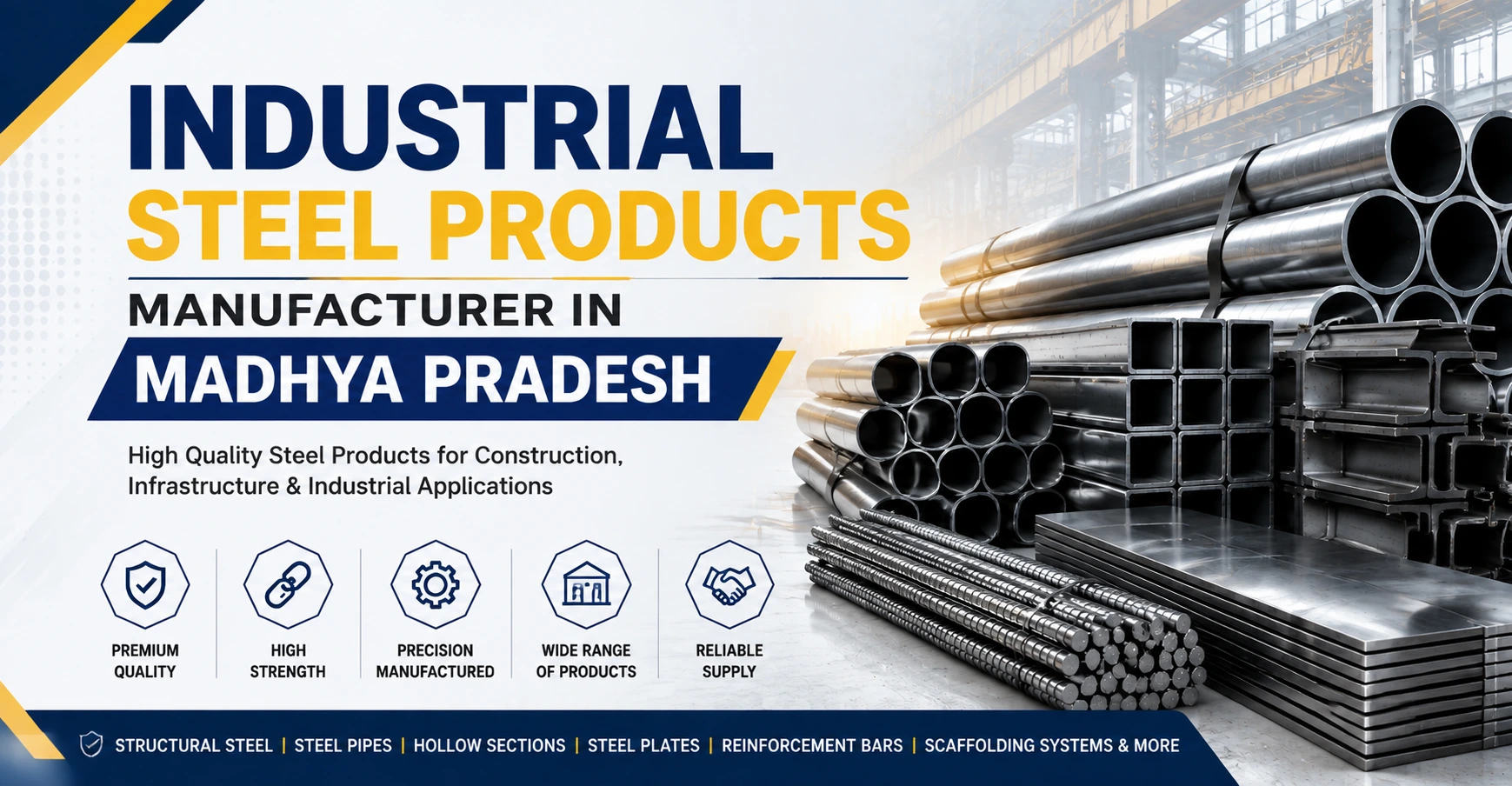 Complete Range of Industrial Steel Products including steel pipes, beams, sections and industrial steel solutions
