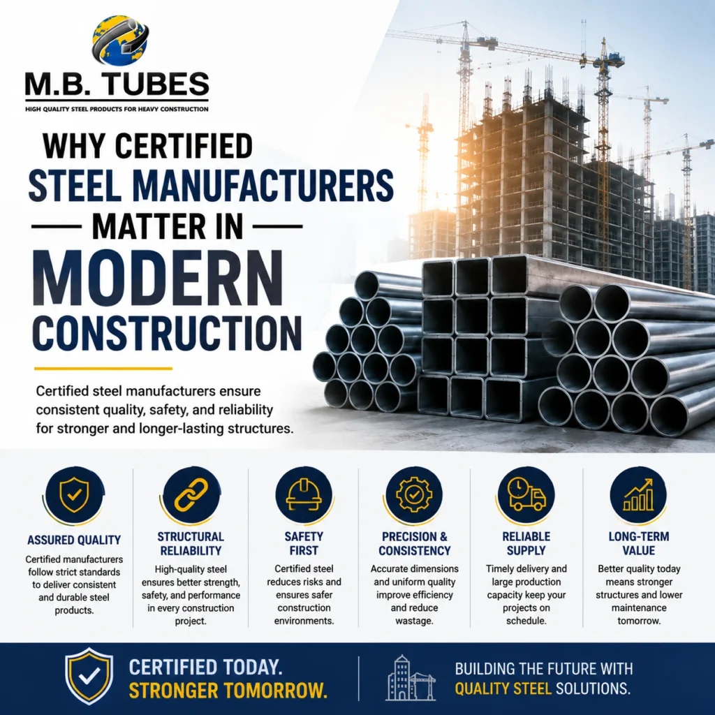 Certified steel manufacturer supplying quality Steel Pipes & Tubes for modern construction projects