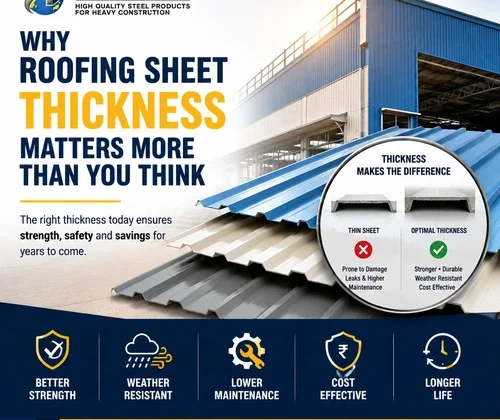 Industrial roofing sheets showing thickness comparison and benefits of choosing the right roofing sheet specification for durability and strength.