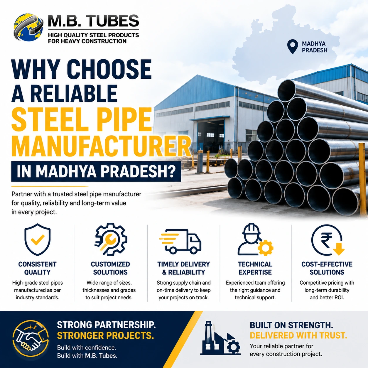 Reliable Steel Pipe Manufacturer in Madhya Pradesh providing quality steel pipes for industrial, construction, and infrastructure projects.