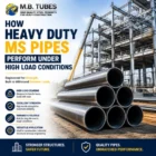 Heavy-duty MS pipes showing material properties, pipe geometry, and structural design factors required for industrial construction applications.