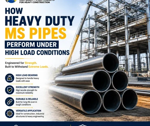 Heavy-duty MS pipes showing material properties, pipe geometry, and structural design factors required for industrial construction applications.