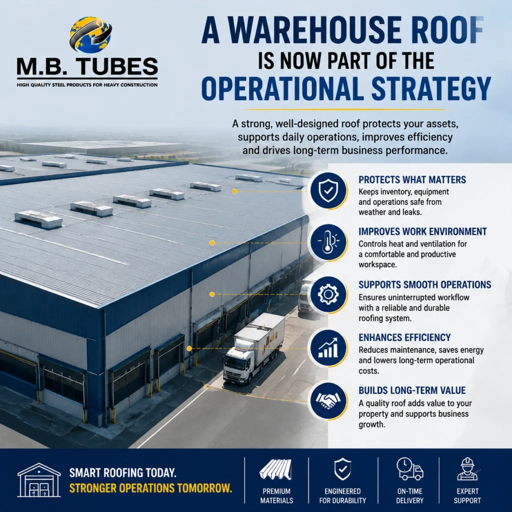 Modern warehouse roofing system designed to improve operational efficiency and protect industrial facilities