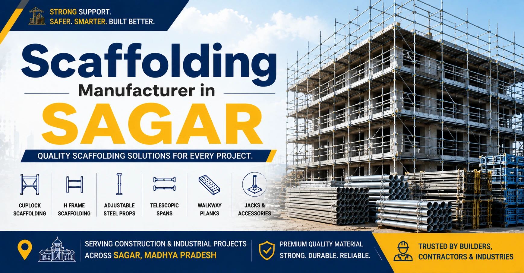 Scaffolding Manufacturer in Sagar providing steel scaffolding systems for construction and industrial projects