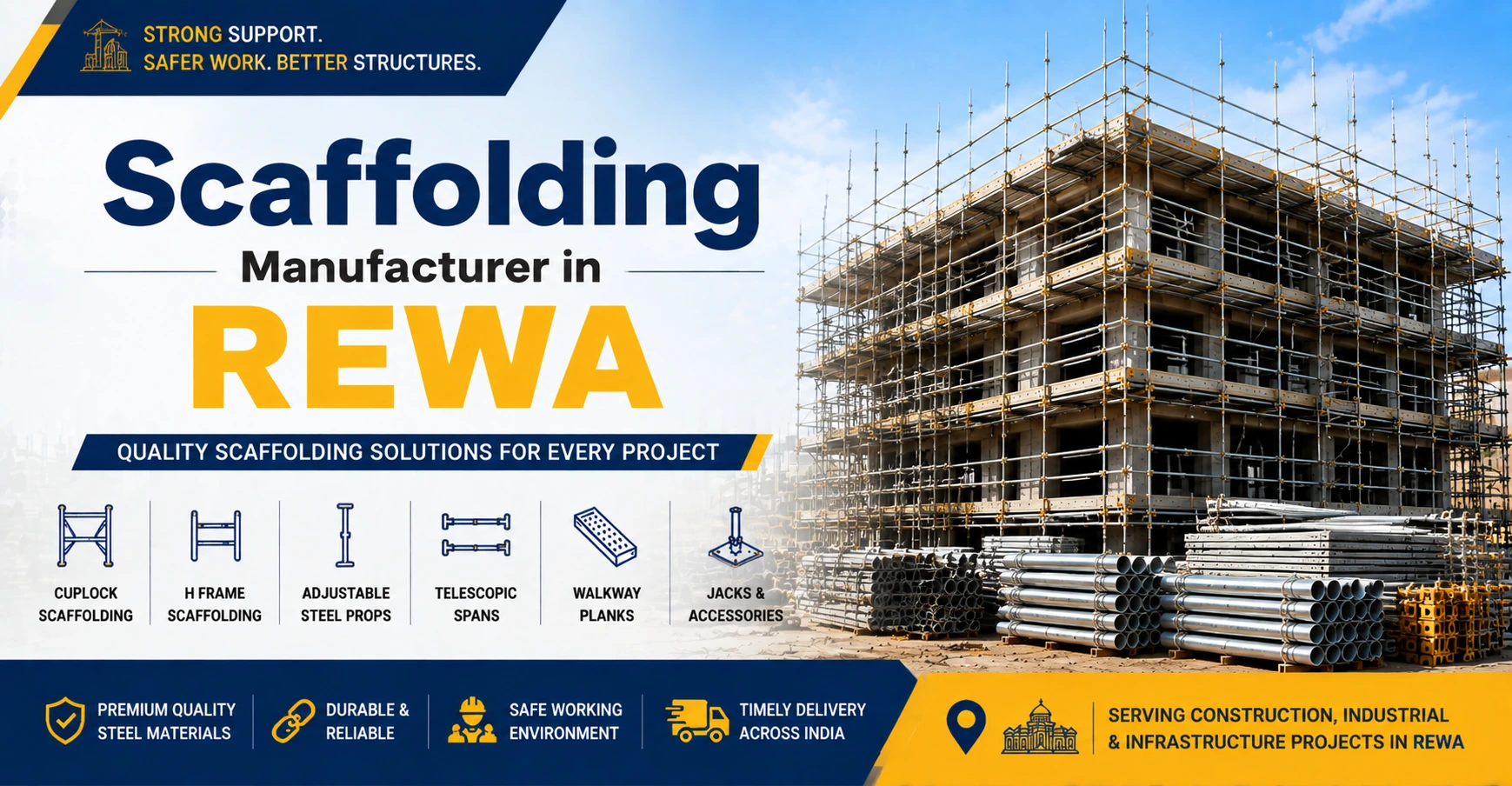 Scaffolding Manufacturer in Rewa providing steel scaffolding systems for construction and infrastructure projects