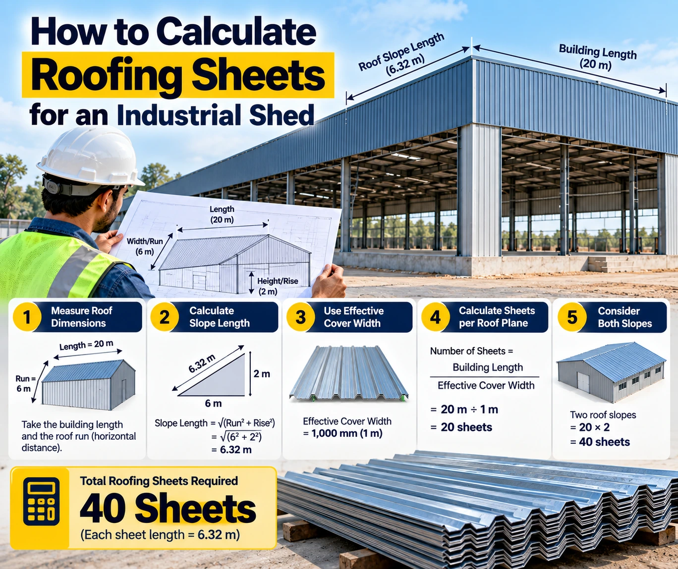 Roofing Sheet Calculation for an industrial shed