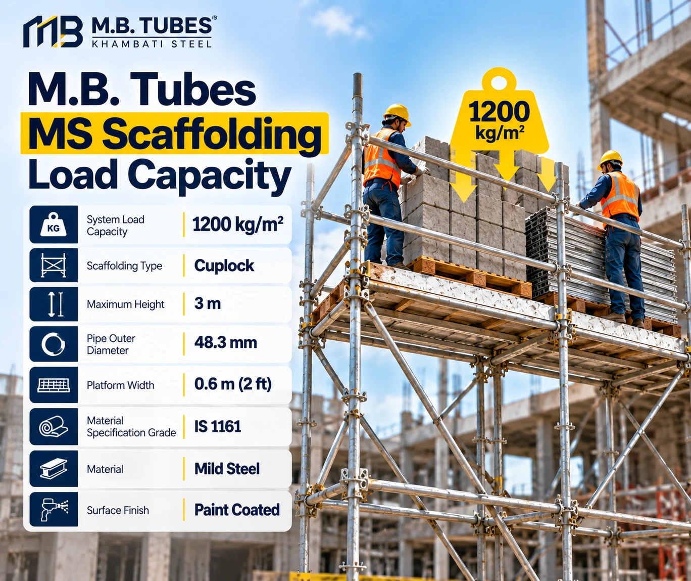 M.B. Tubes MS Scaffolding Load Capacity and specifications
