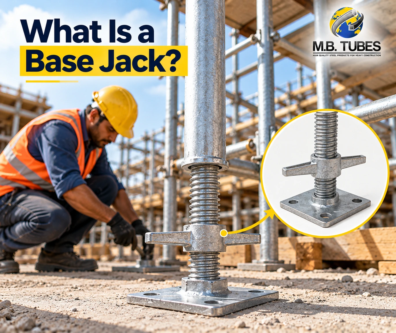 Adjustable Base Jack used at the bottom of scaffolding