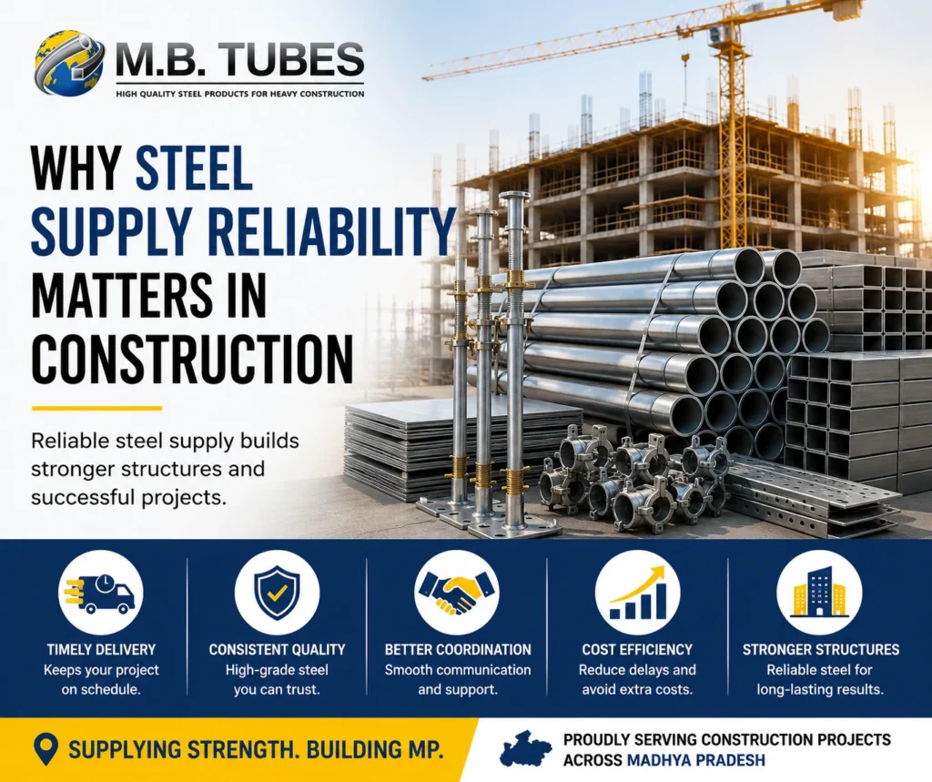 Reliable steel supply for construction projects in Madhya Pradesh with steel pipes, scaffolding and construction materials