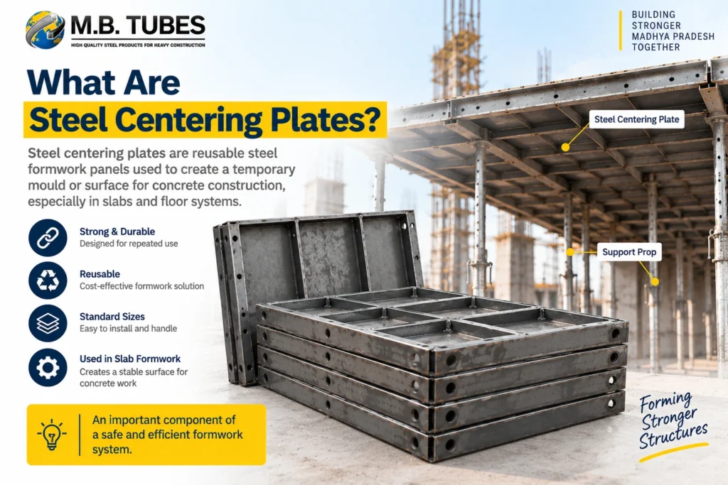 Steel centering plates used for slab formwork by a Centering Plate Manufacturer in Madhya Pradesh