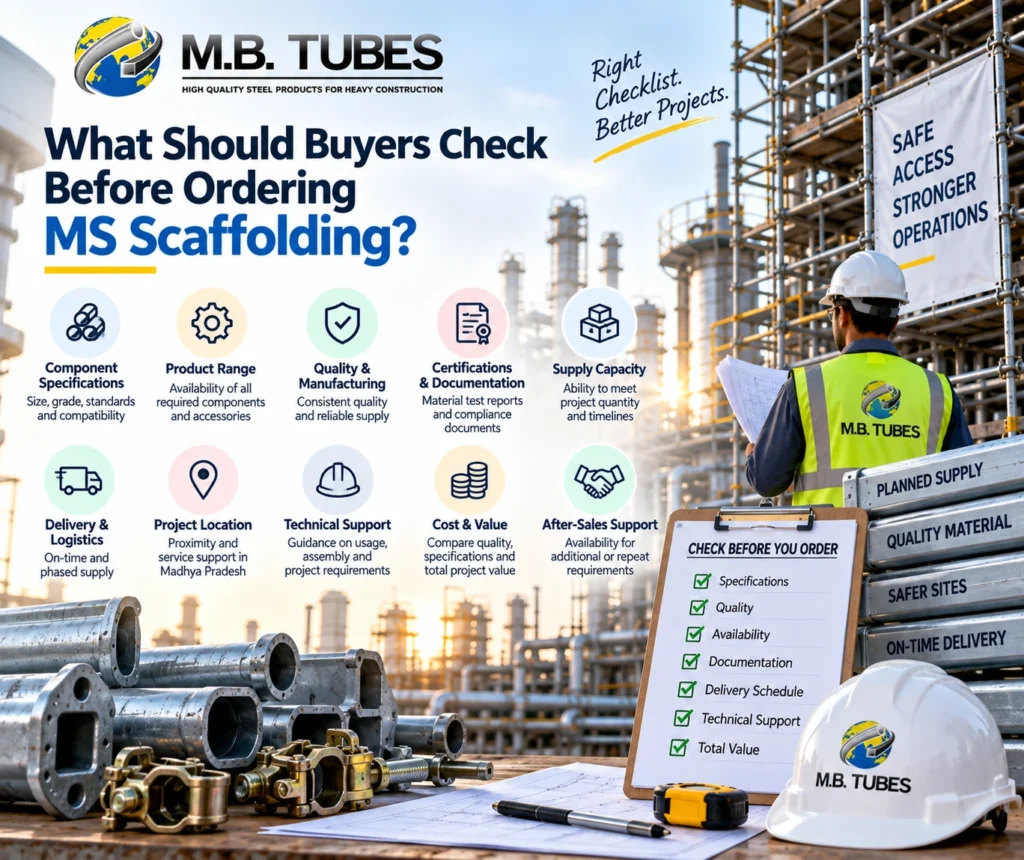Buyer checklist for ordering scaffolding from an MS Scaffolding Manufacturer in Madhya Pradesh