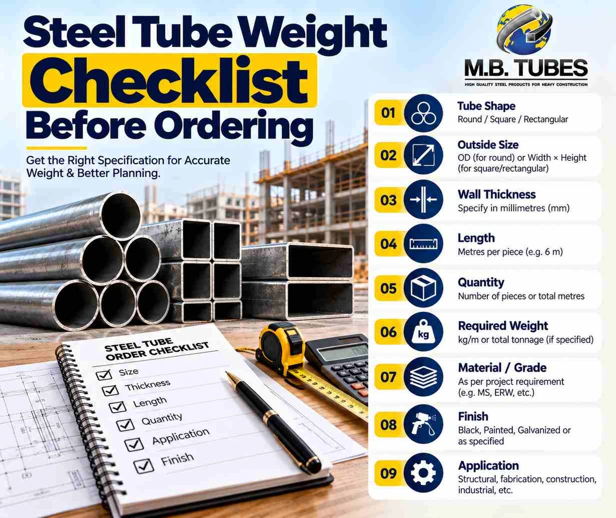 Steel Tube Weight checklist before ordering steel tubes