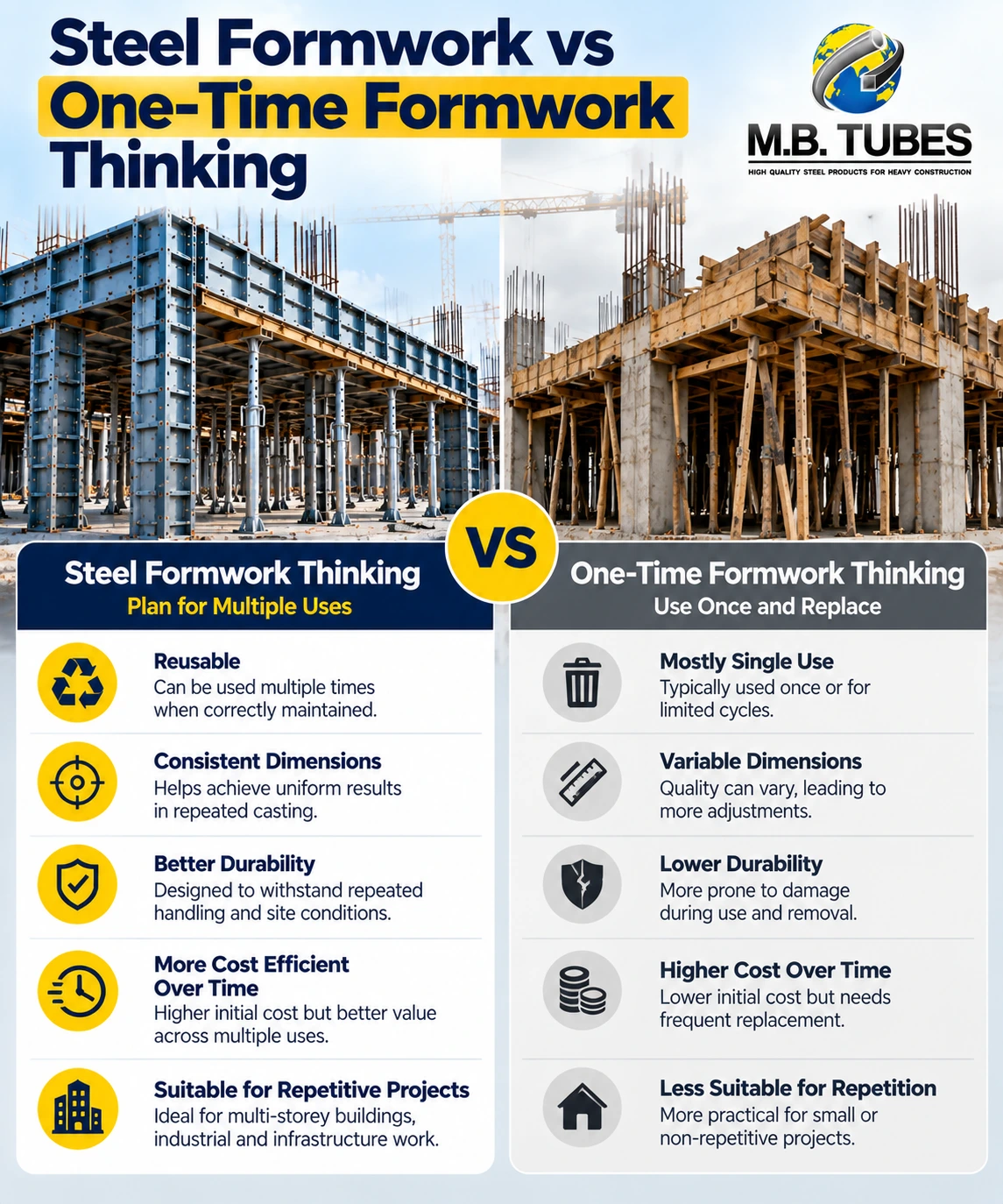 Steel Formwork vs one-time formwork for repetitive construction