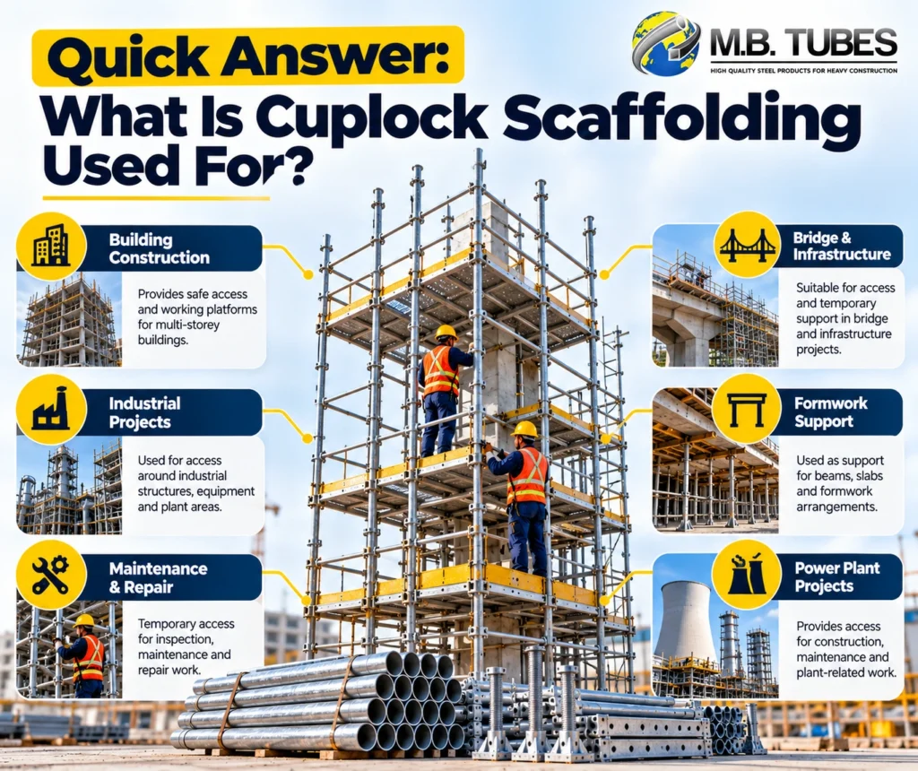 Cuplock Scaffolding uses in construction and industrial projects